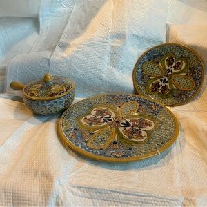 VTG Talavera Mexican Pottery Earthenware Ceramic 4 Dish Set Signed T. Reyes